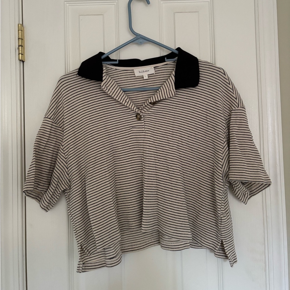 Urban Outfitters Black and Tan Cropped Collared Shirt